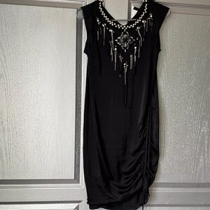 BCBGMaxAzria Black Sleeveless Beaded Pearl Embellished Mini Dress